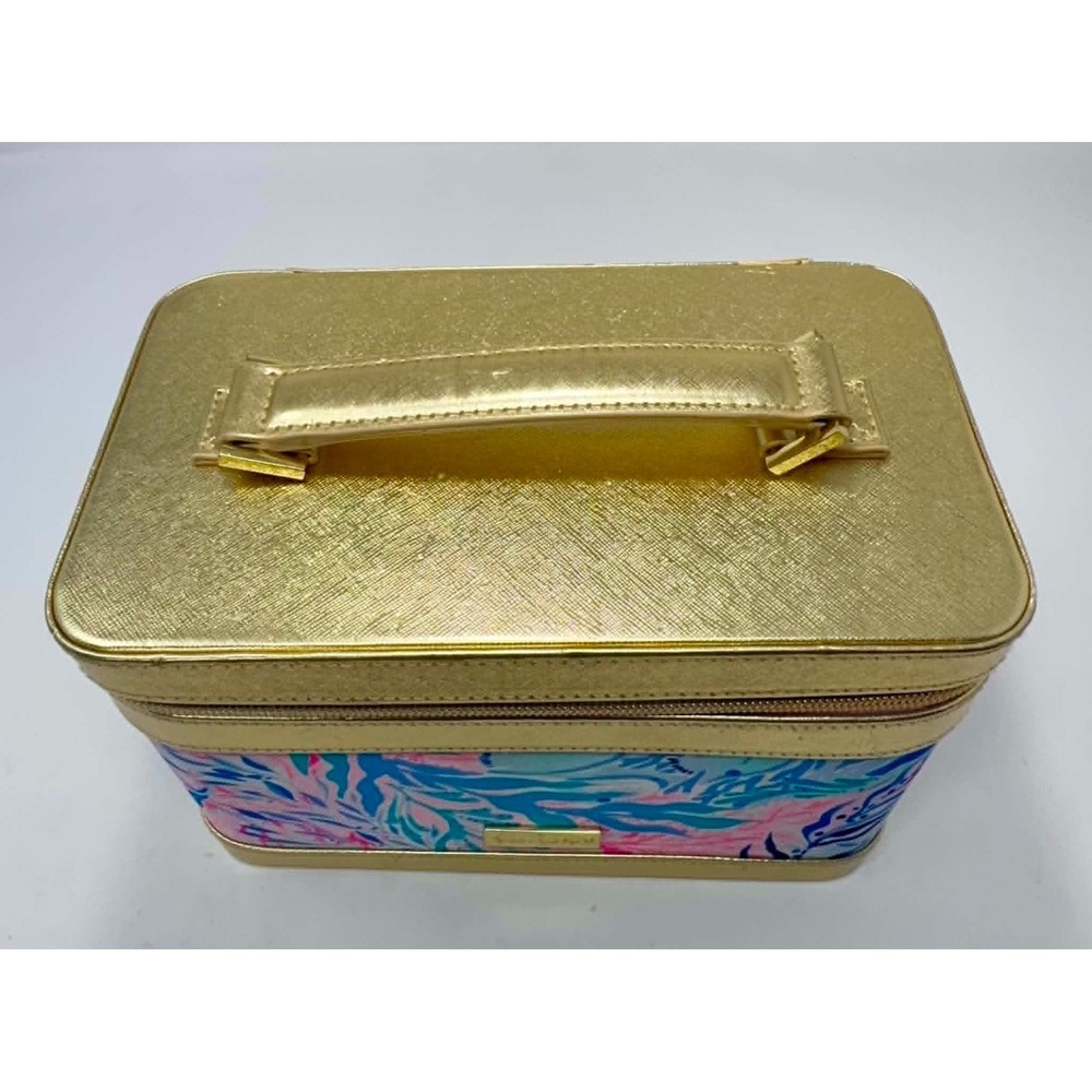 Lilly Pulitzer Train Case Makeup Cosmetic Travel Vanity Case Gold Kaleidoscope - Picture 4 of 8